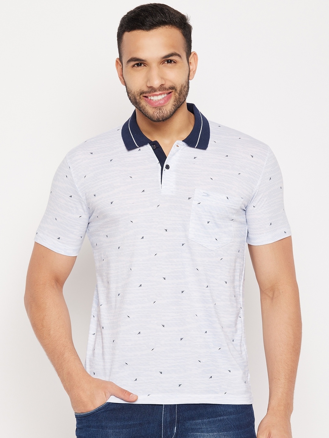 

Duke Conversational Printed Polo Collar Cotton T-shirt, Blue