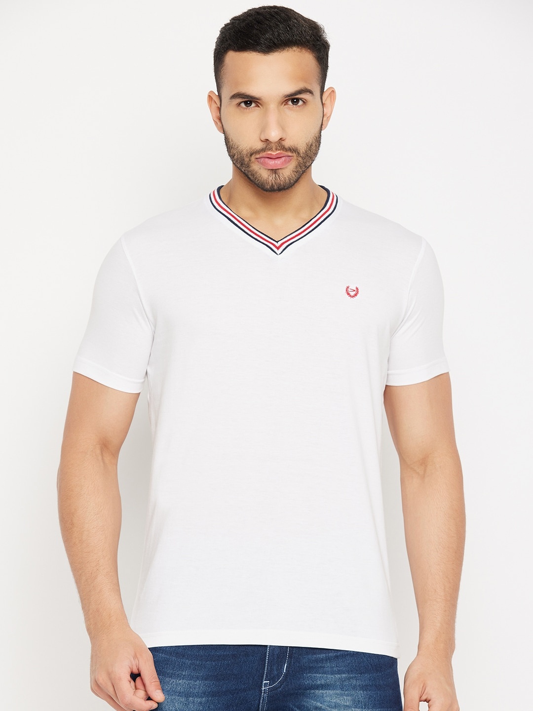 

Duke V-Neck Cotton Slim Fit T-shirt, White