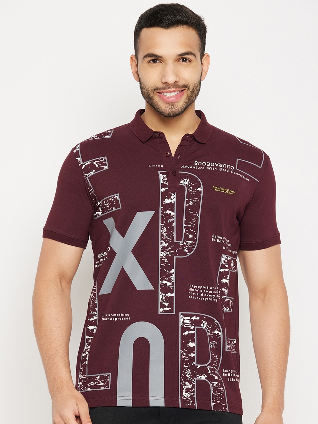 

Duke Typography Printed Polo Collar Cotton Slim Fit T-shirt, Maroon