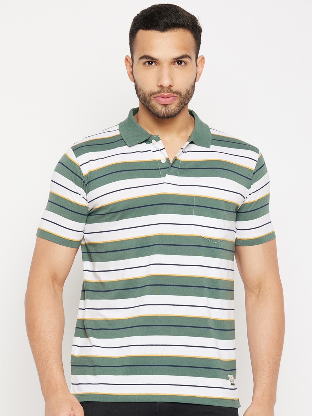 

Duke Striped Polo Collar Cotton T-shirt, Green