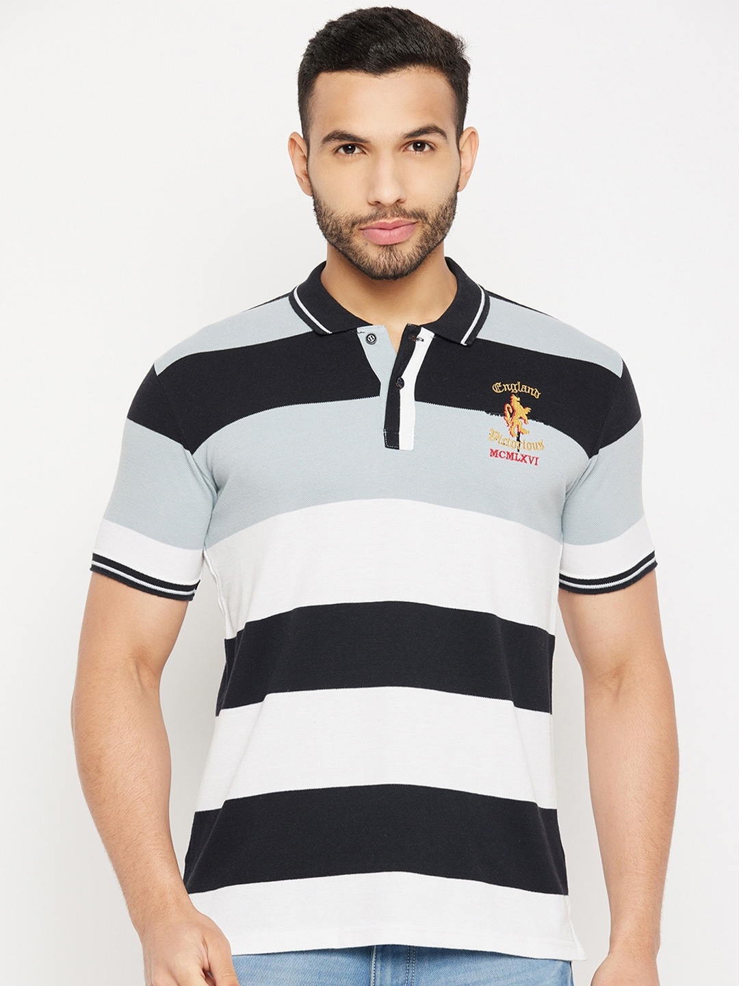 

Duke Striped Polo Collar Cotton Slim Fit T-shirt, Grey