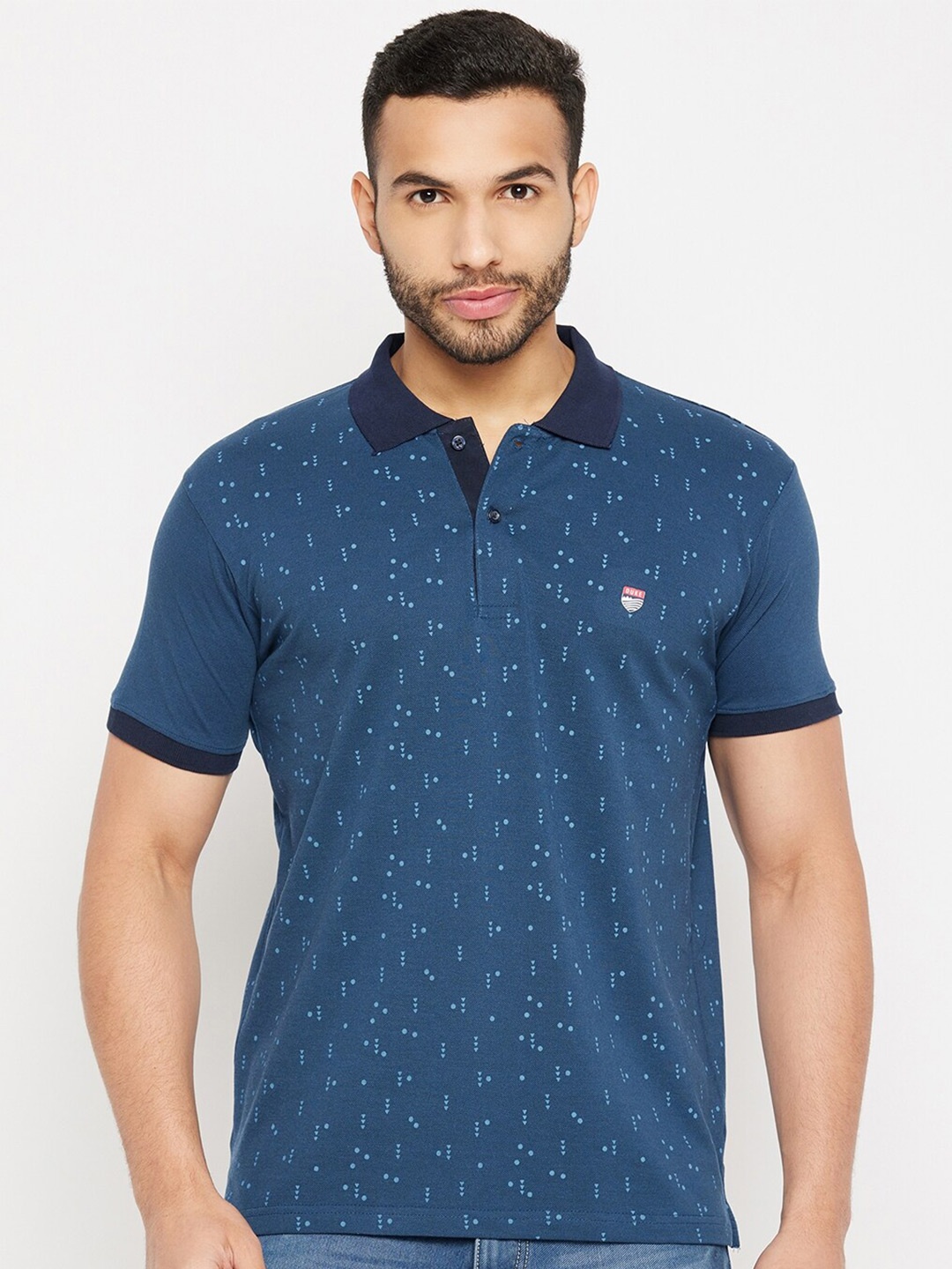 

Duke Conversational Printed Polo Collar Cotton Slim Fit T-shirt, Blue