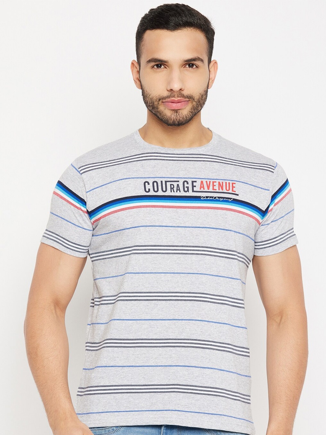 

Duke Striped Cotton Slim Fit T-shirt, Grey