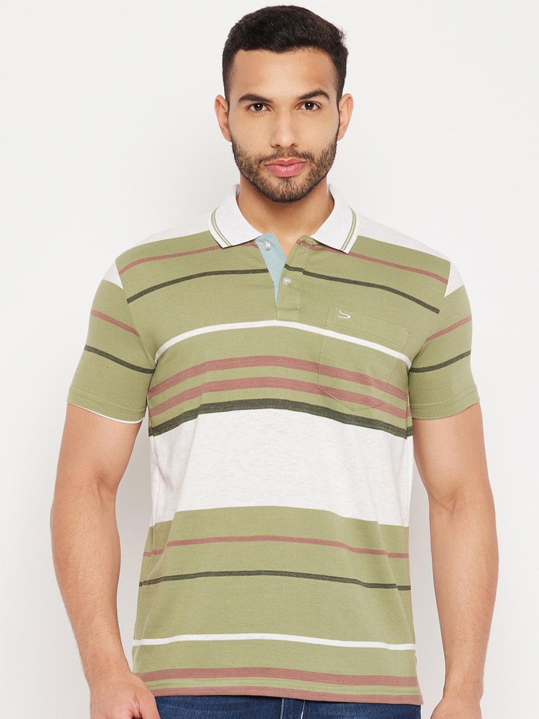 

Duke Striped Polo Collar Cotton T-shirt, Green
