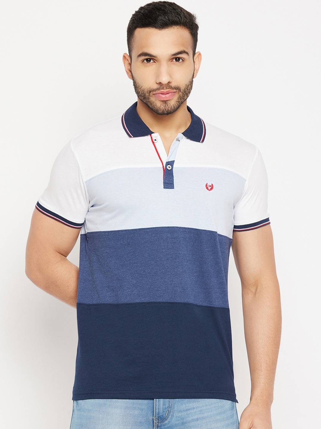 

Duke Colourblocked Polo Collar Cotton Slim Fit T-shirt, White