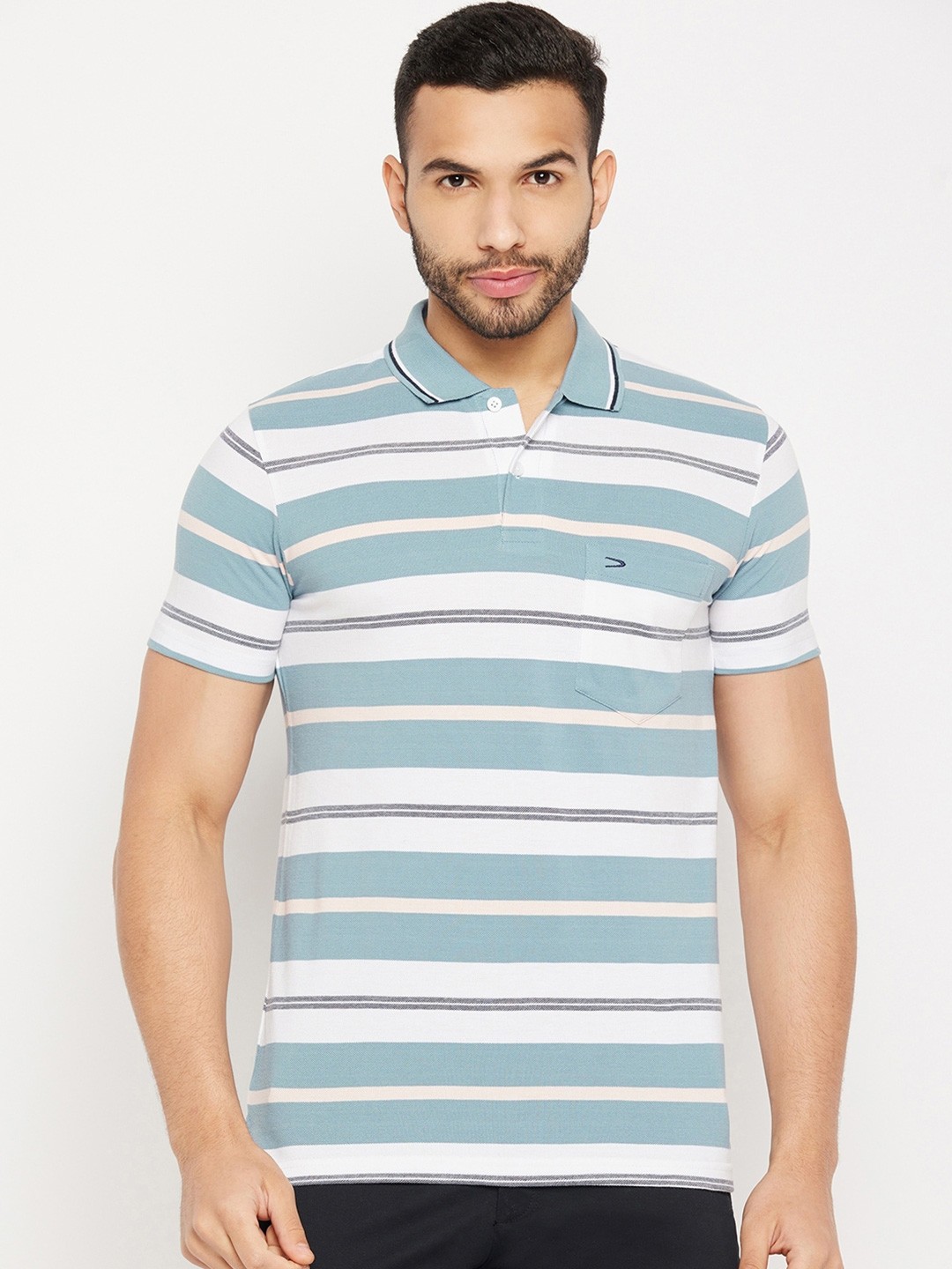 

Duke Striped Polo Collar Cotton T-shirt, Blue