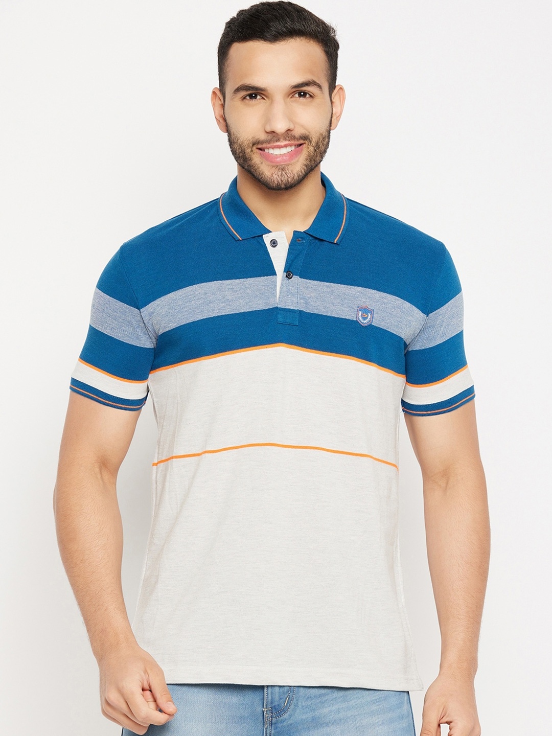 

Duke Colourblocked Polo Collar Cotton Slim Fit T-shirt, Blue