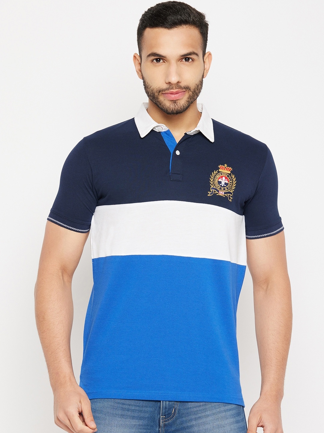 

Duke Colourblocked Polo Collar Cotton Slim Fit T-shirt, Blue