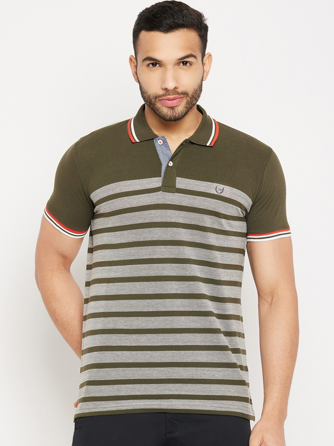 

Duke Striped Polo Collar Cotton Slim Fit T-shirt, Green