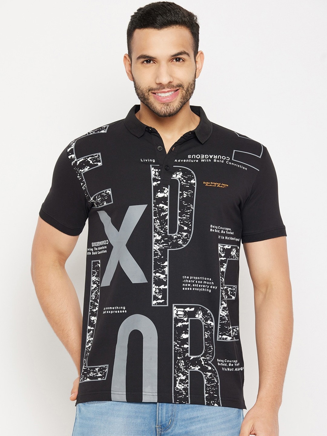 

Duke Typography Printed Polo Collar Cotton Slim Fit T-shirt, Black