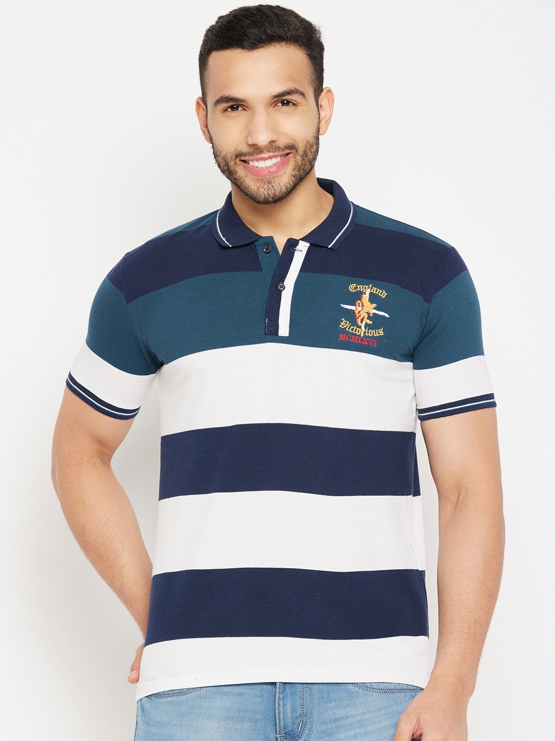 

Duke Striped Polo Collar Cotton Slim Fit T-shirt, Navy blue