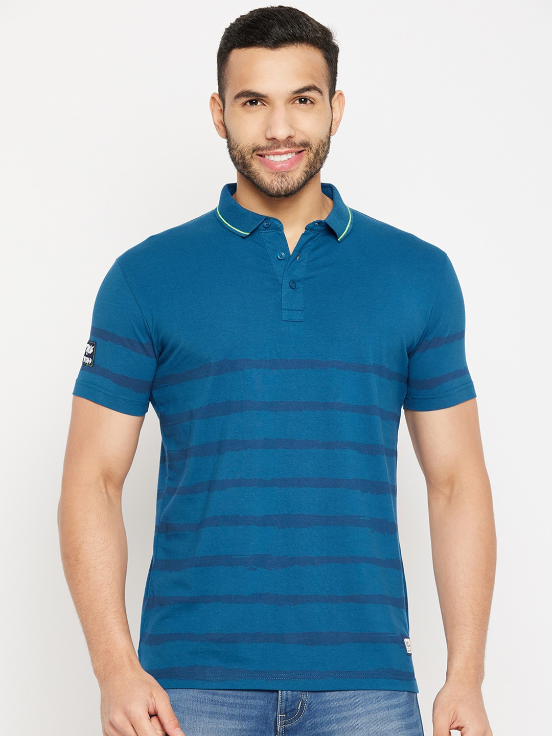 

Duke Striped Polo Collar Cotton Slim Fit T-shirt, Blue