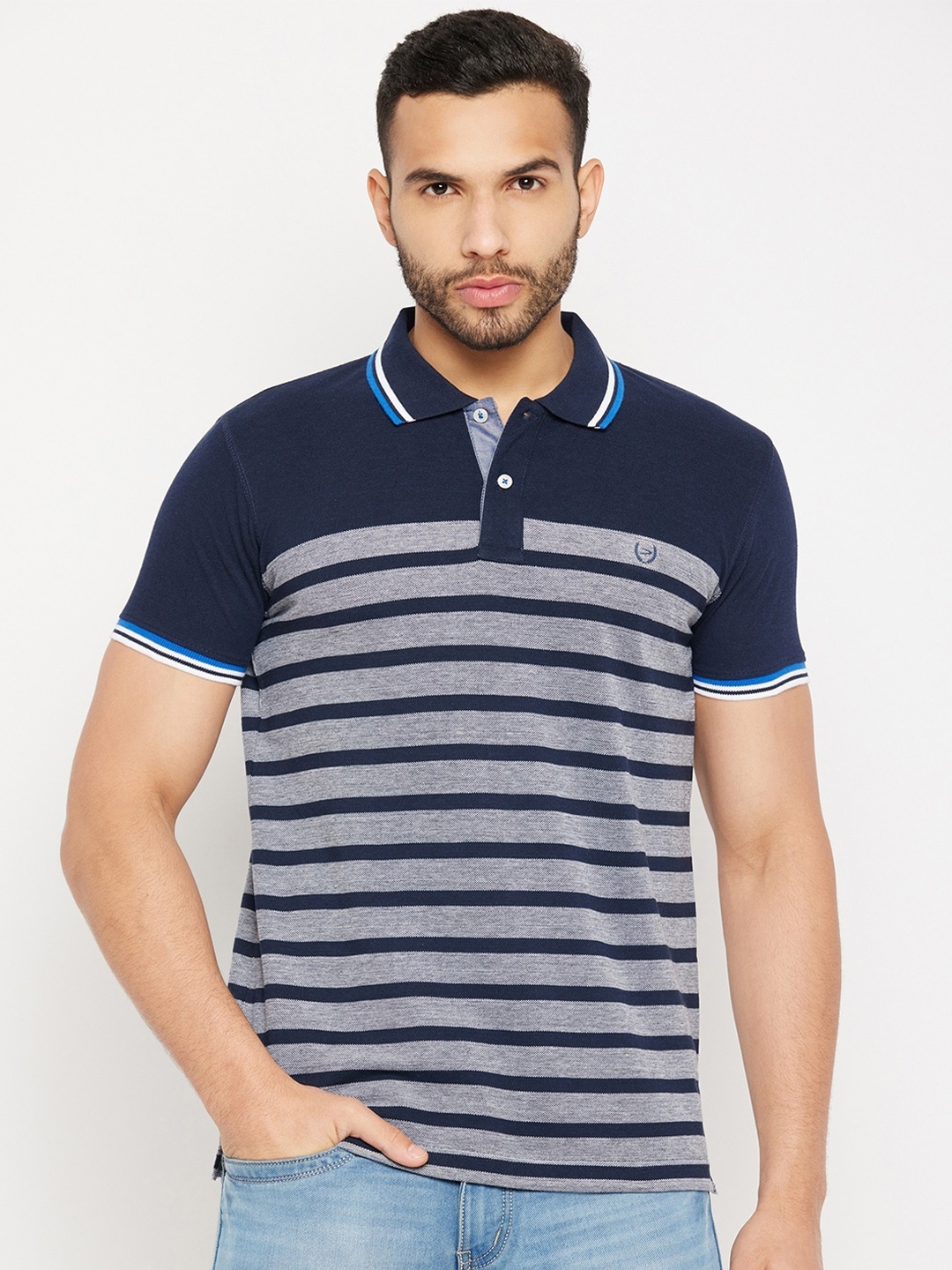 

Duke Striped Polo Collar Cotton Slim Fit T-shirt, Blue