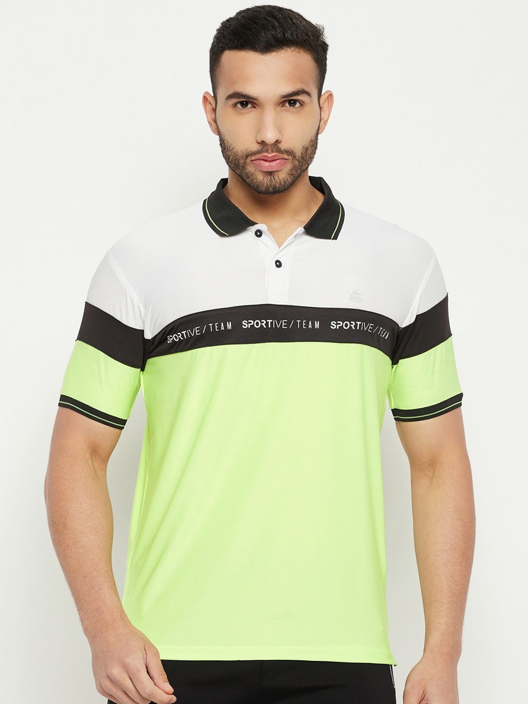 

Duke Colourblocked Polo Collar T-shirt, Fluorescent green