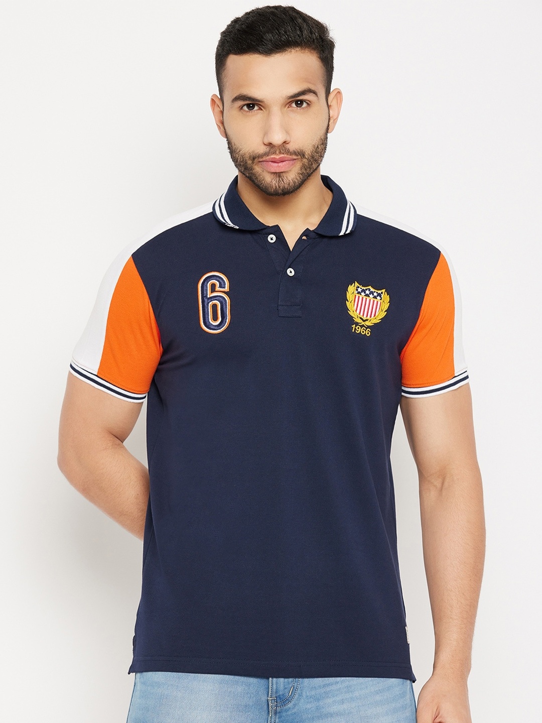 

Duke Colourblocked Polo Collar Cotton Slim Fit T-shirt, Navy blue