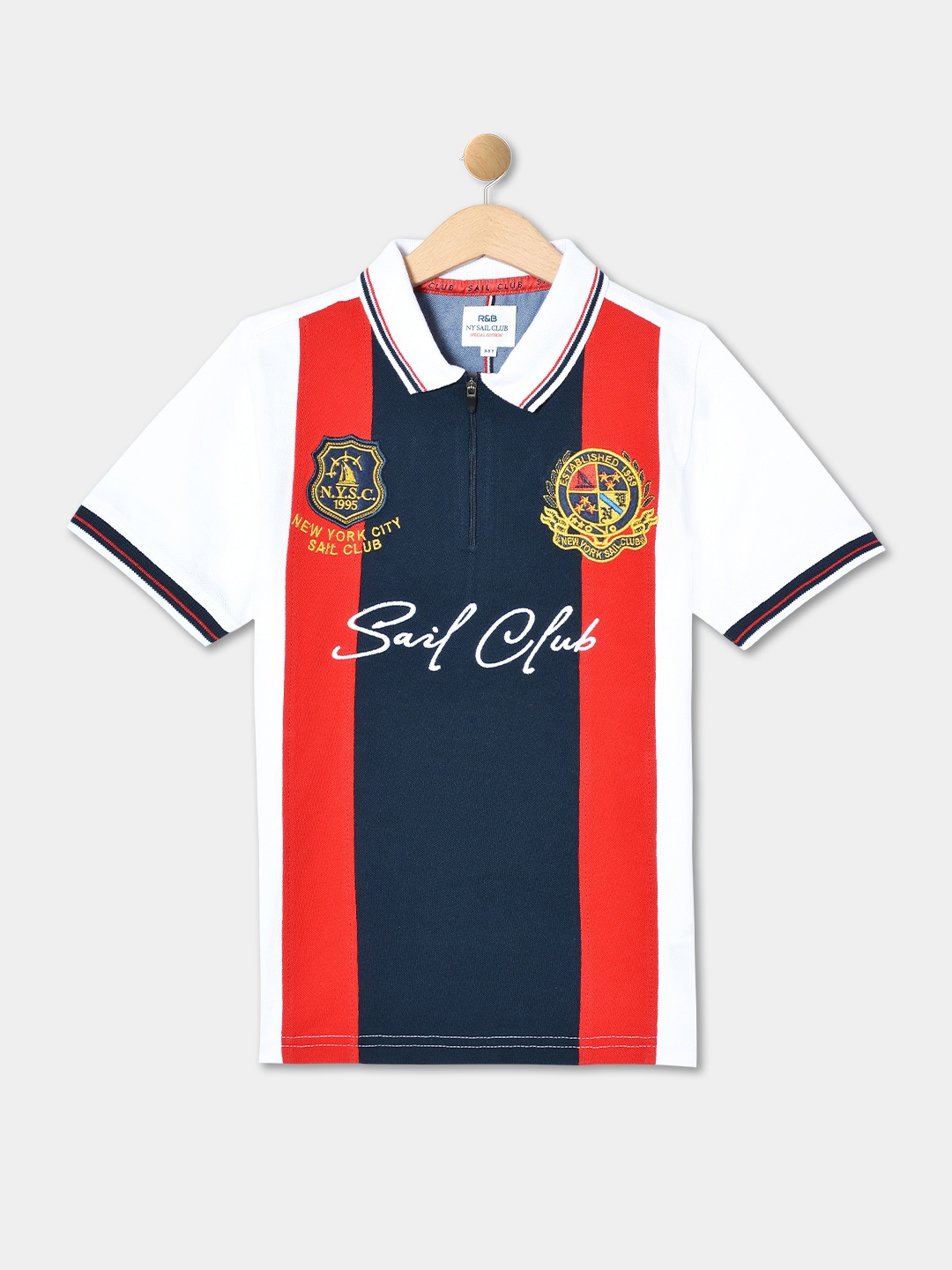 

R&B Boys Colourblocked Polo Collar Cotton T-Shirt, White