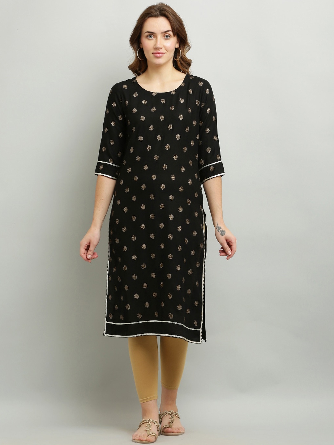 

Waahiba Ethnic Motifs Printed Straight Kurta, Black