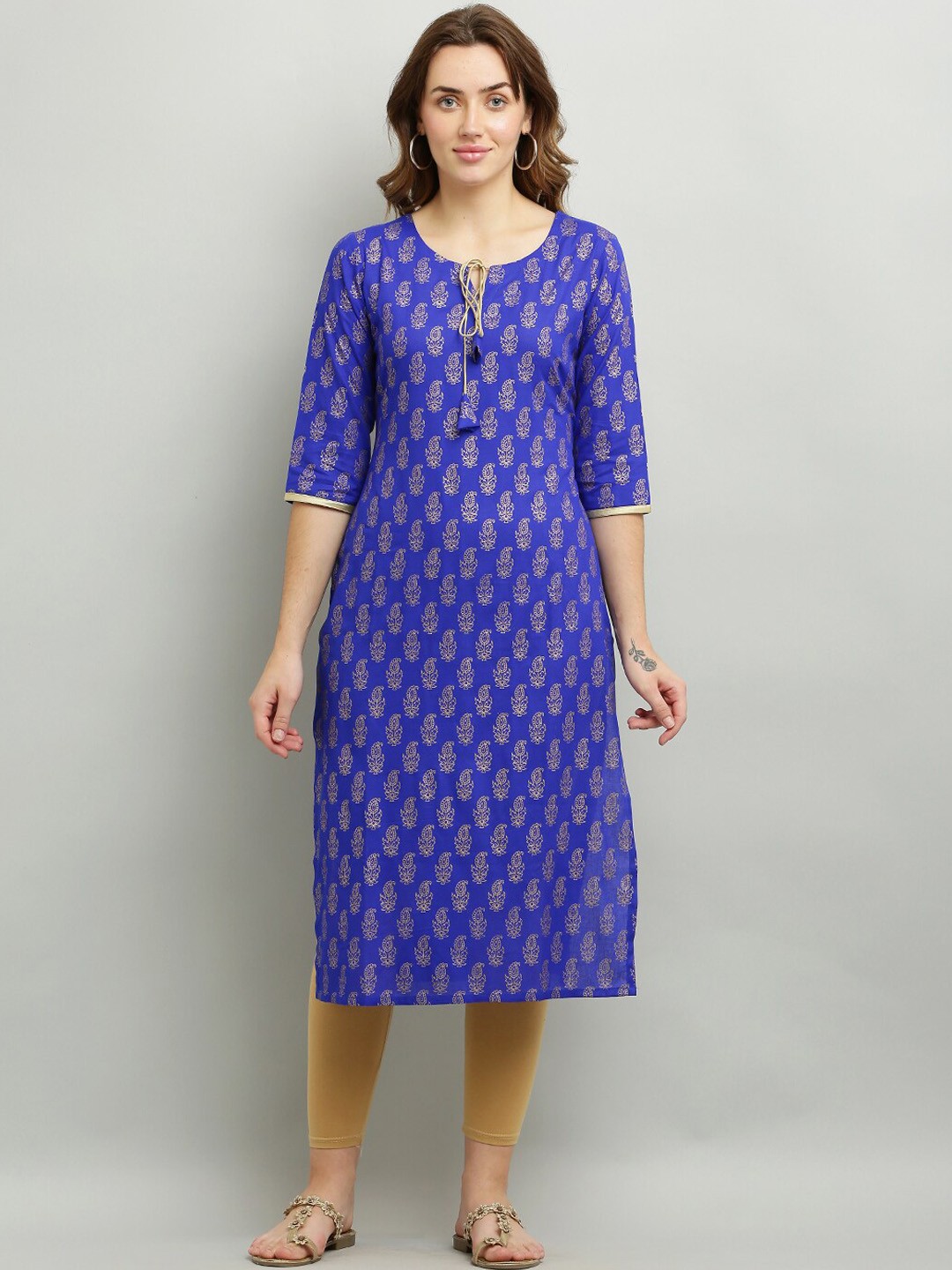 

Waahiba Ethnic Motifs Printed Straight Kurta, Blue