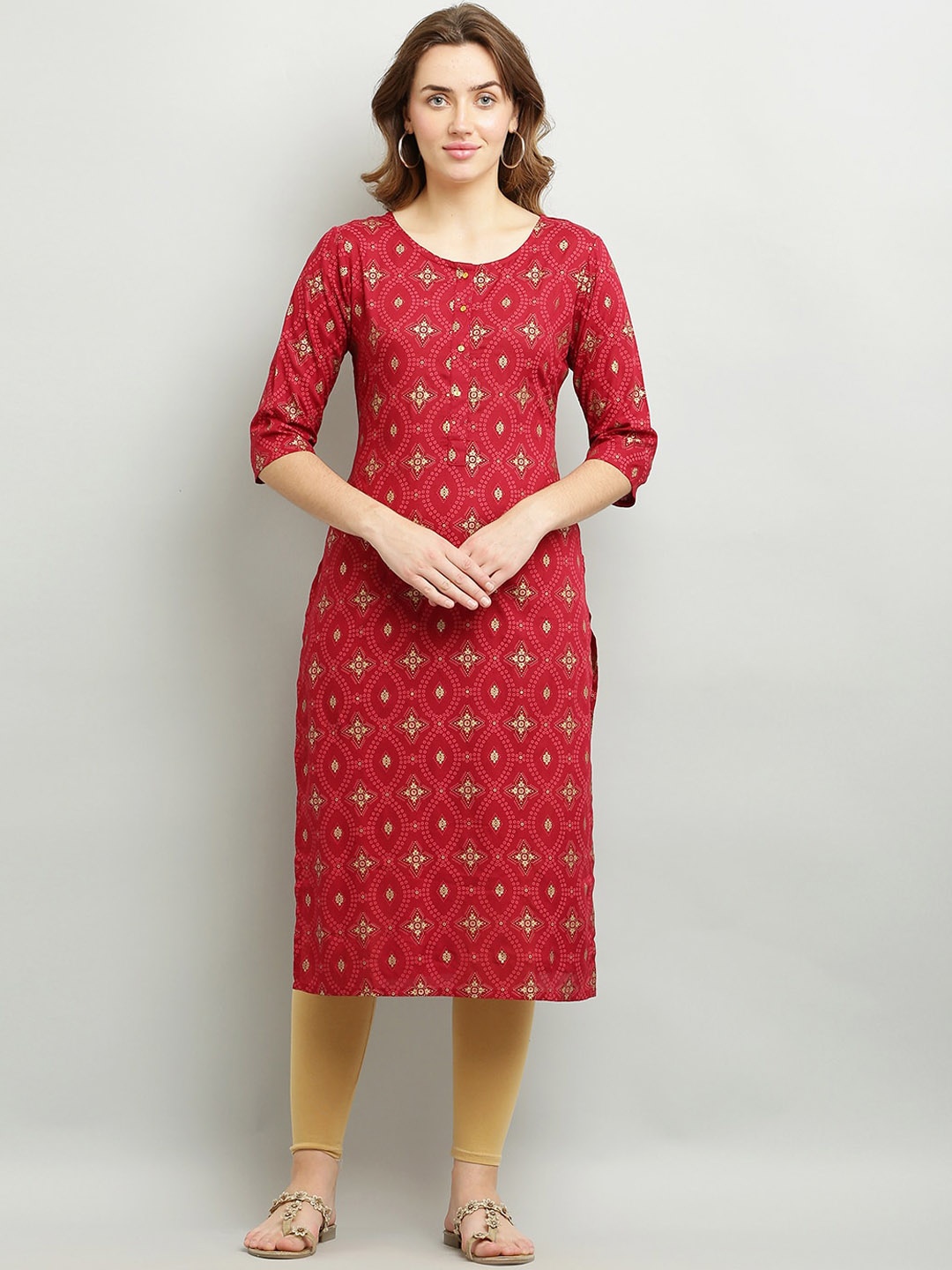 

Waahiba Ethnic Motifs Printed Straight Kurta, Red