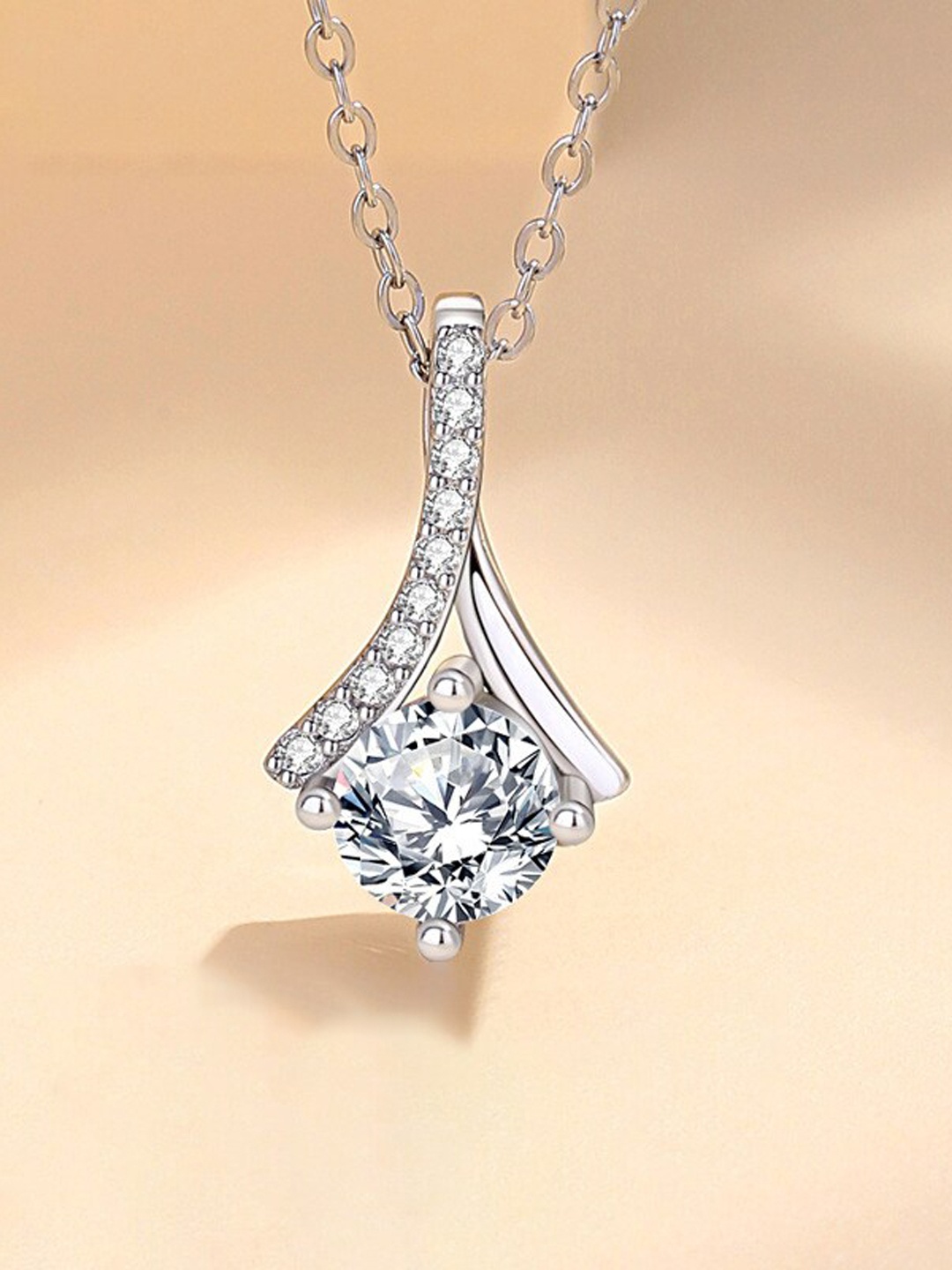 

MYKI Silver-Plated Cubic Zirconia Studded Pendant with Chain