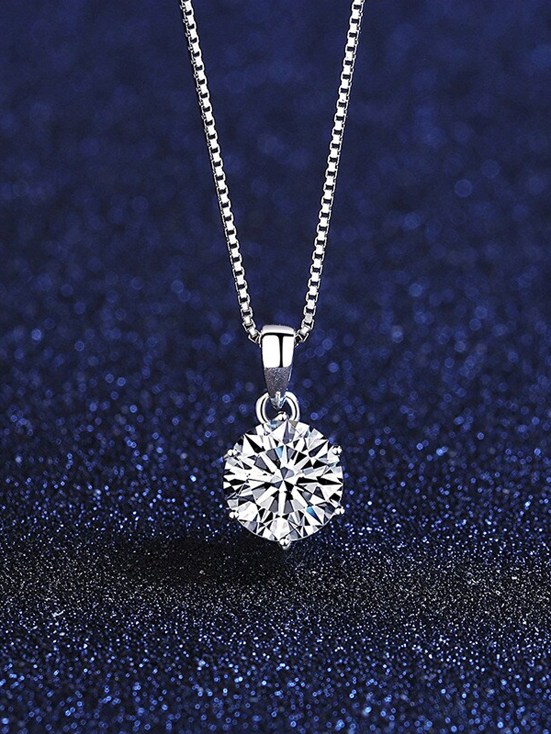 

MYKI Silver-Plated Cubic Zirconia Studded Round Pendant With Chain