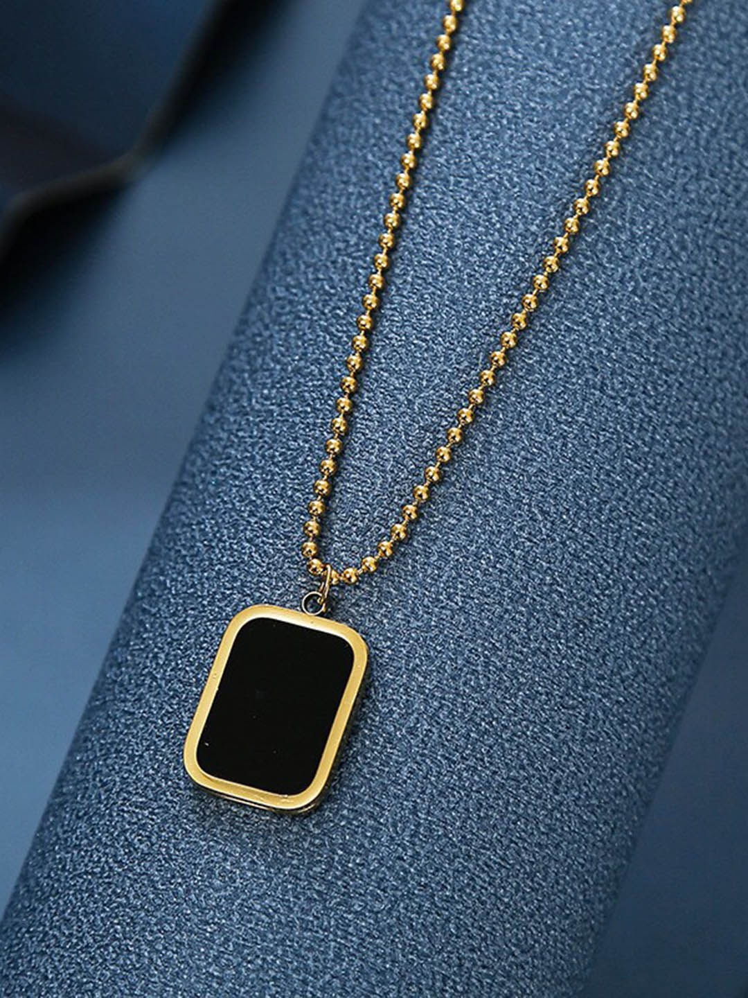 

MYKI Gold-Plated Stone-Studded Rectangle Pendant With Chain