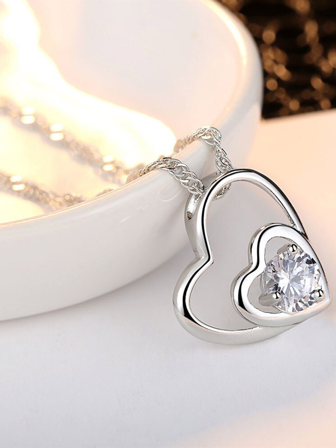 

MYKI Silver-Plated CZ Studded Heart Shaped Pendant With Chain