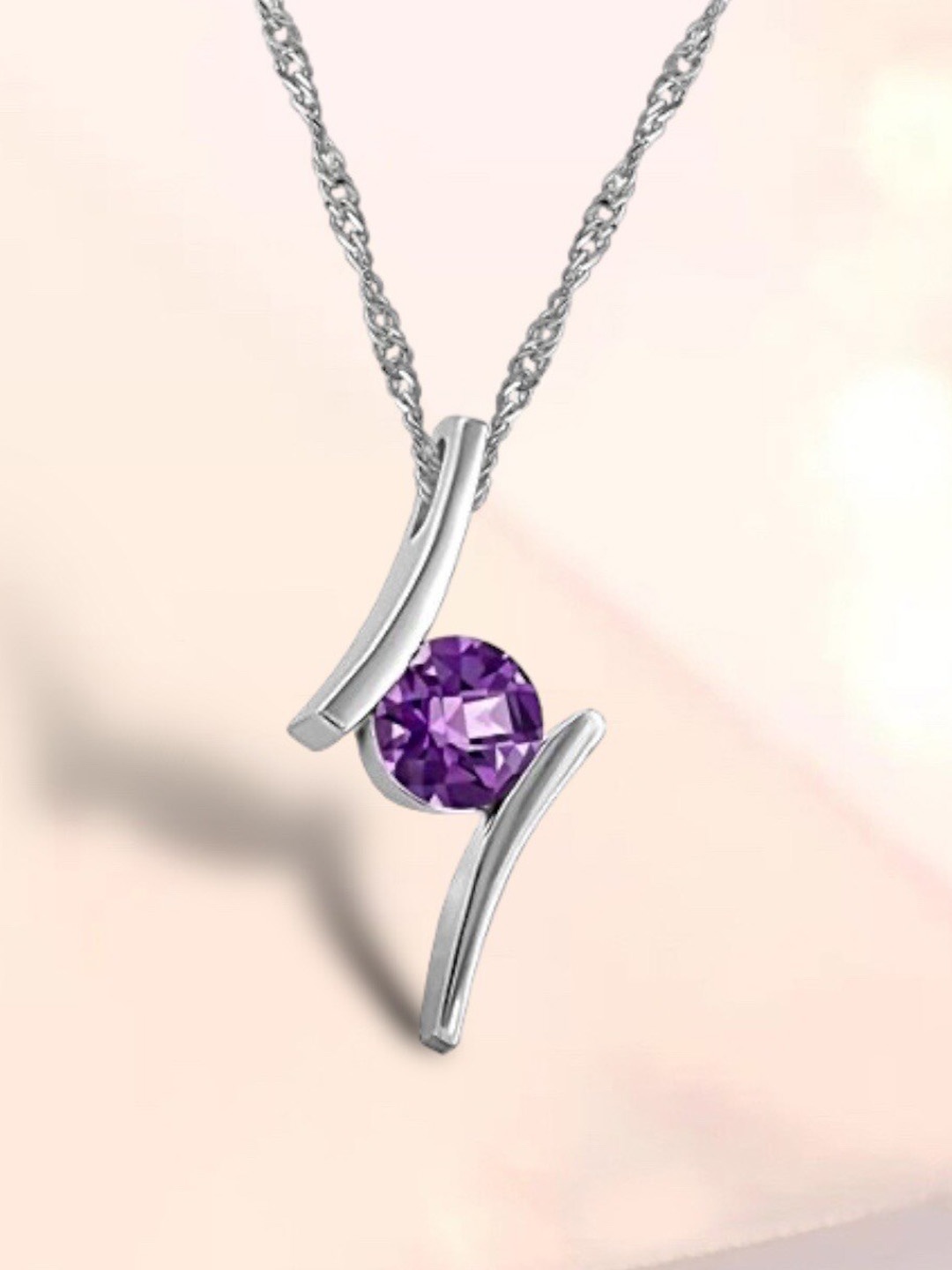 

MYKI Silver-Plated Cubic Zirconia-Studded Geometric Design Pendant, Purple