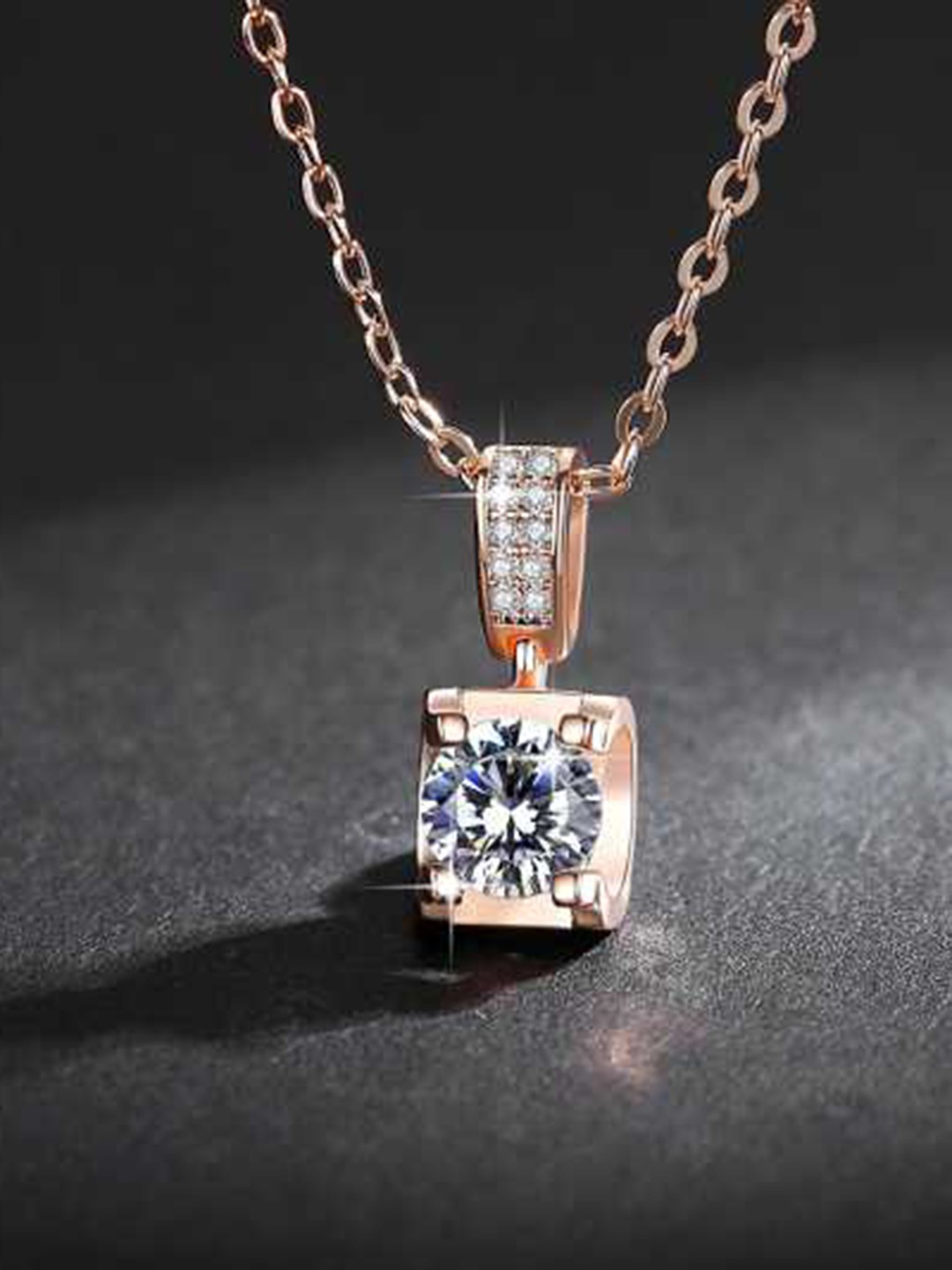 

MYKI Rose Gold-Plated Cubic Zirconia Studded Hollow Round Pendant with Chain