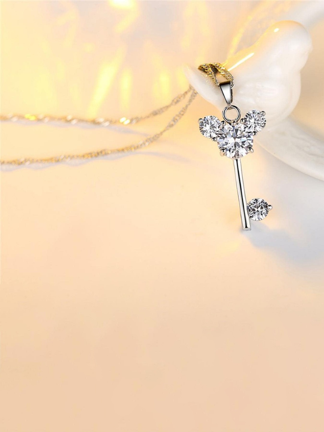 

MYKI Women Style Statement Zircon Key Designer Pendant With Chain, Silver