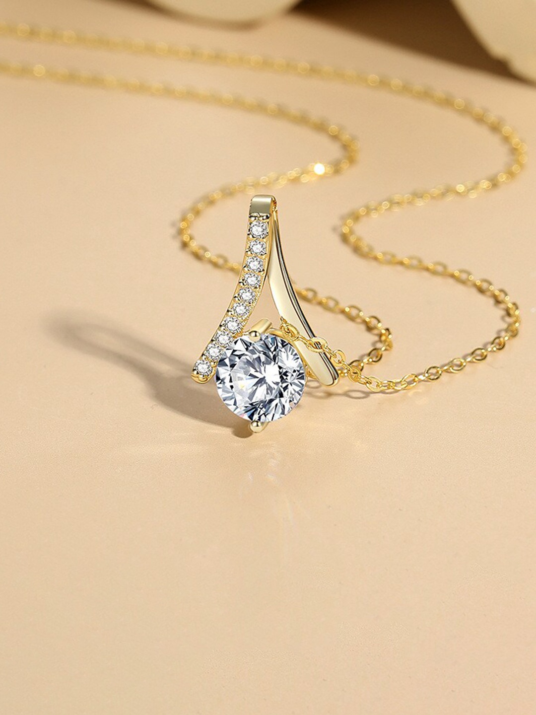 

MYKI Gold-Plated Cubic Zirconia Contemporary Pendant With Chain