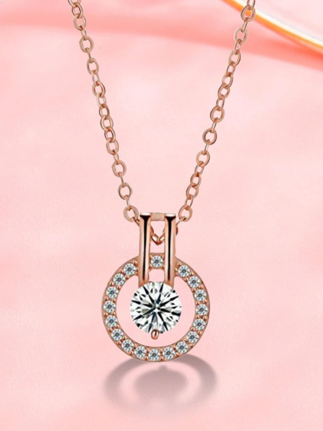 

MYKI Rose Gold-Plated CZ Studded Circular Pendant with Chain