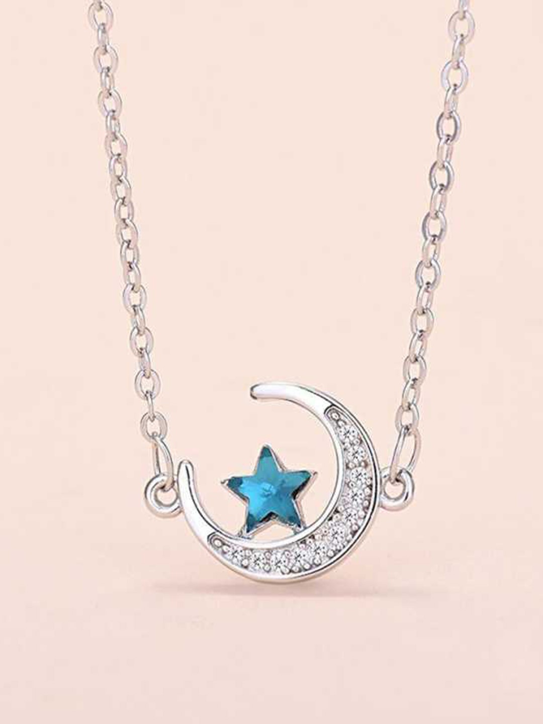 

MYKI Silver-Plated Cubic Zirconia-Studded Moon Star Pendant With Chain