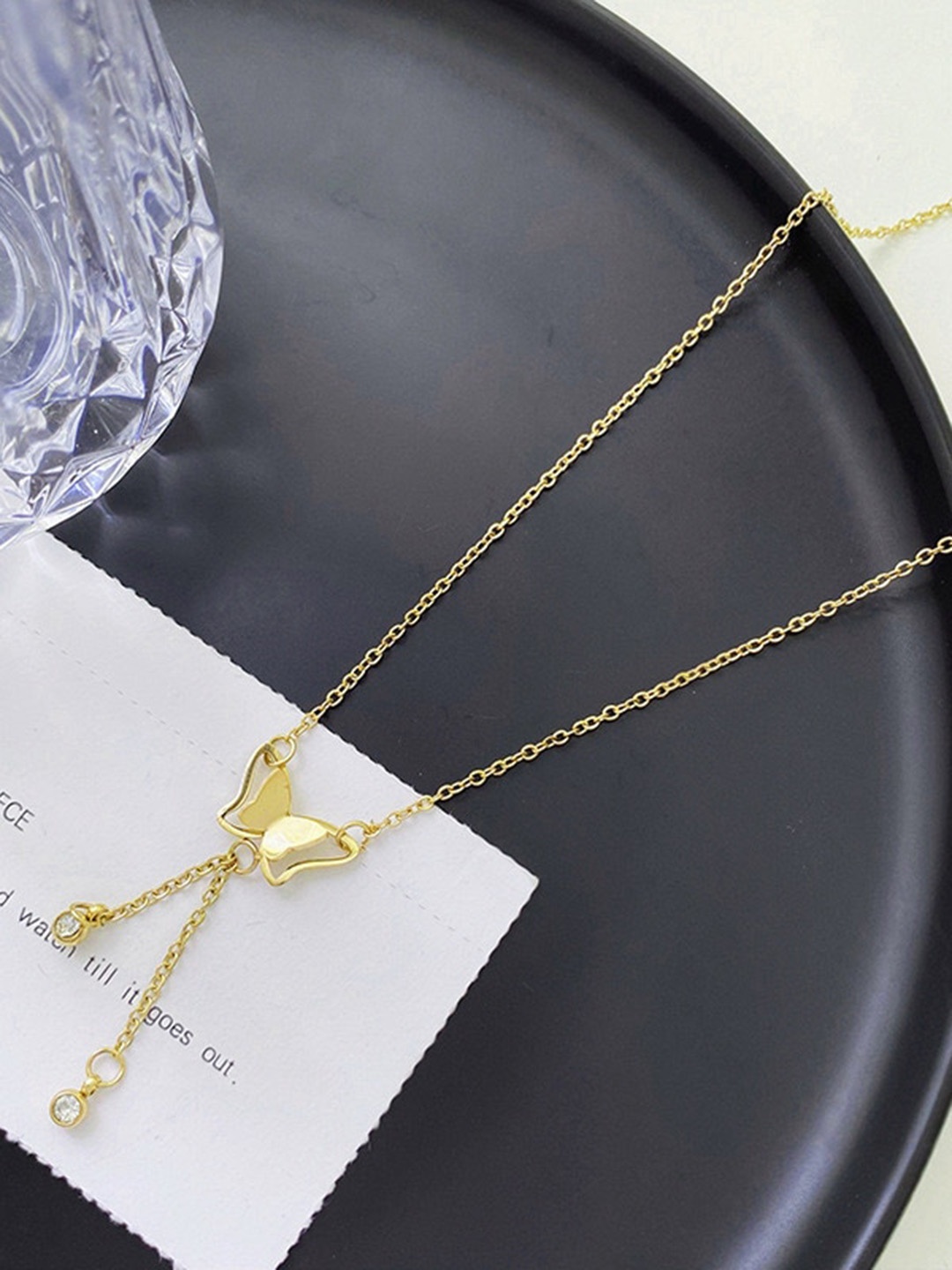 

MYKI Gold-Plated Stone-Studded Butterfly Shape Pendant