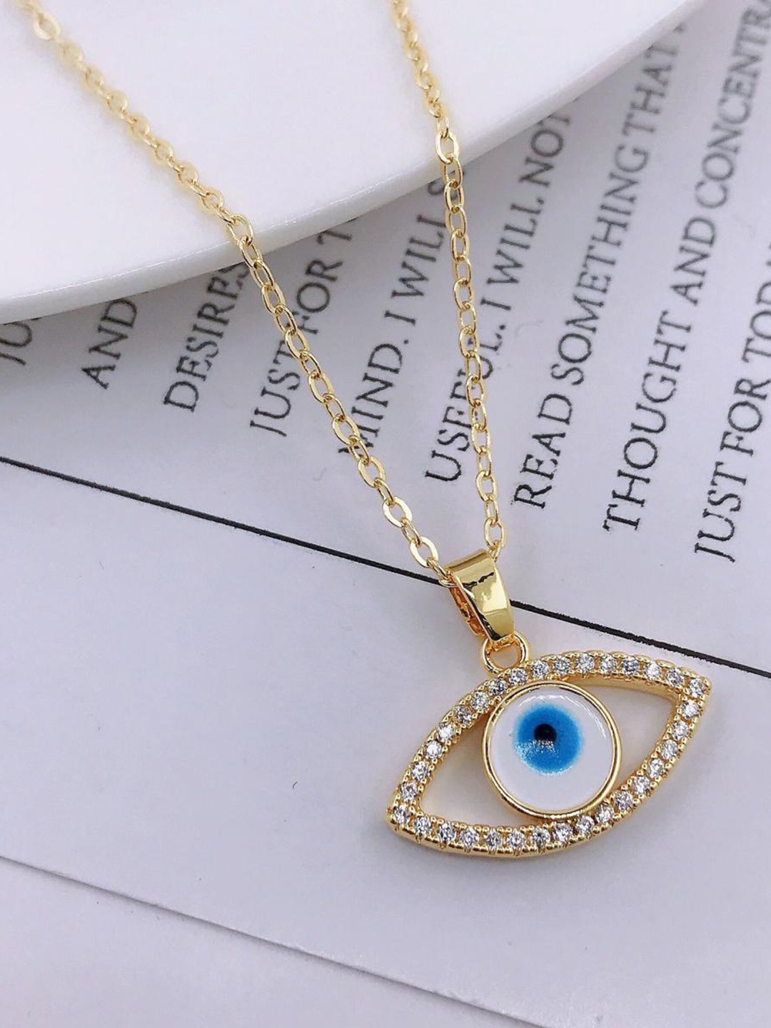 

MYKI Gold-Plated Cubic Zirconia-Studded Evil Eye Pendant