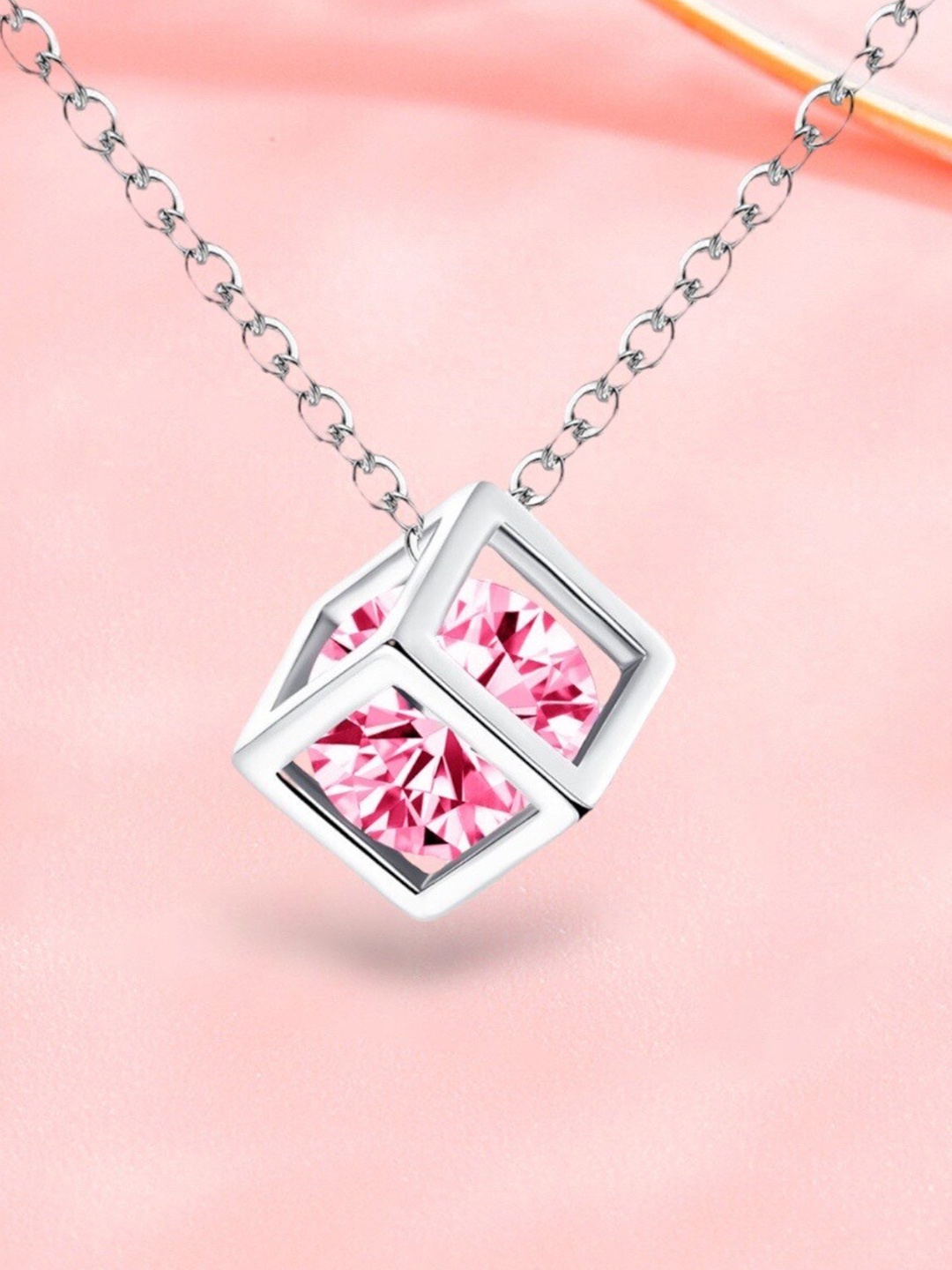 

MYKI Silver-Plated Cubic Zirconia-Studded Square Shaped Pendant With Chain