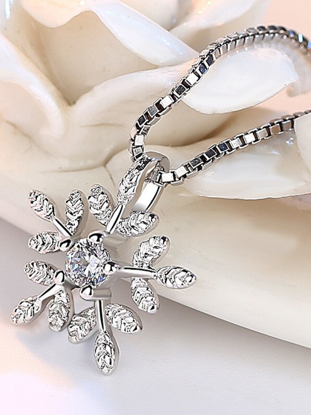 

MYKI Silver-Plated Snowy Drop Winter Cubic Zircon Sterling Silver Pendant