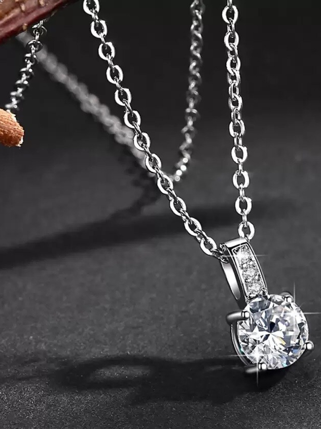 

MYKI Silver-Plated CZ Studded Diamond Shaped Beautiful Pendant
