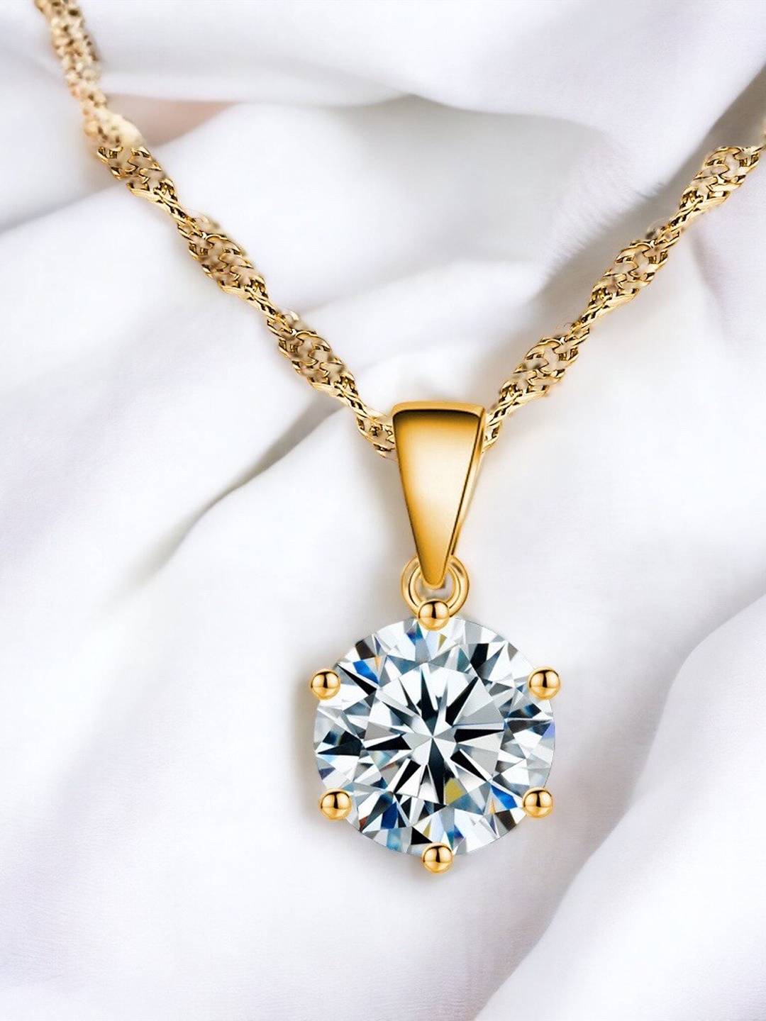 

MYKI Gold-Plated Round Solitaire American Diamond Fashionable Pendant
