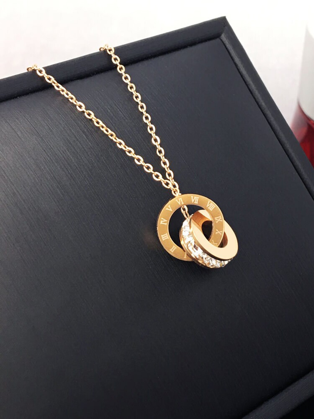 

MYKI Gold-Plated Cubic Zirconia Studded Circular Pendant