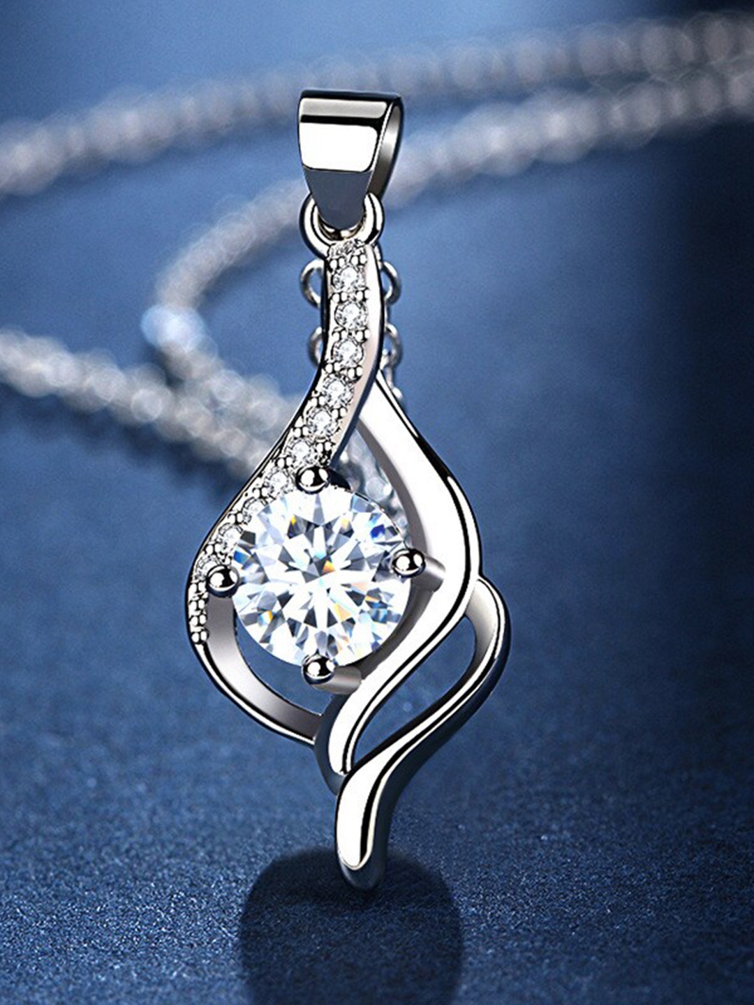 

MYKI Silver-Plated Cubic Zirconia Studded Pendant With Chain