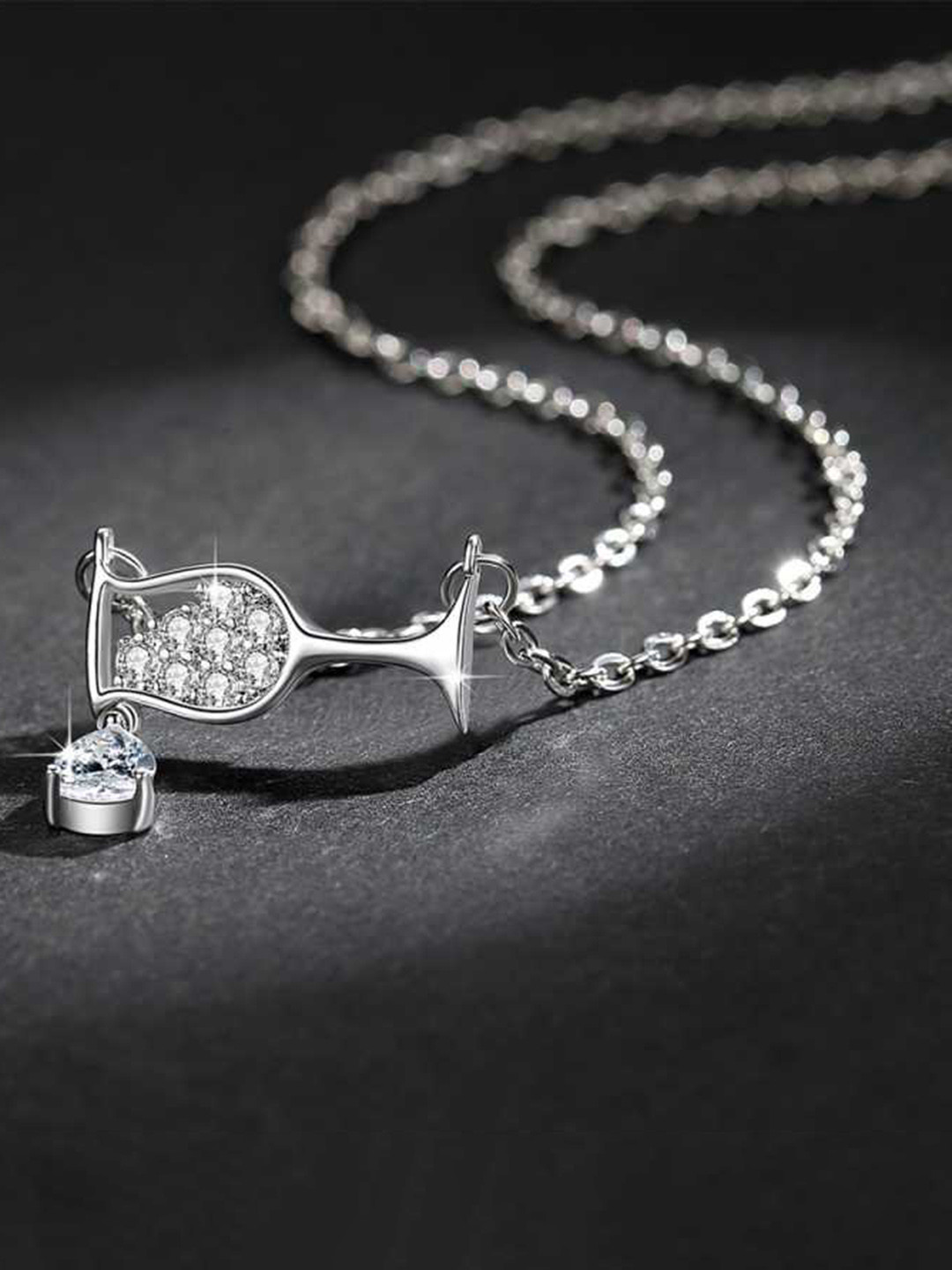 

MYKI Silver-Plated Cubic Zirconia Studded Wine Glass Pendant With Chain