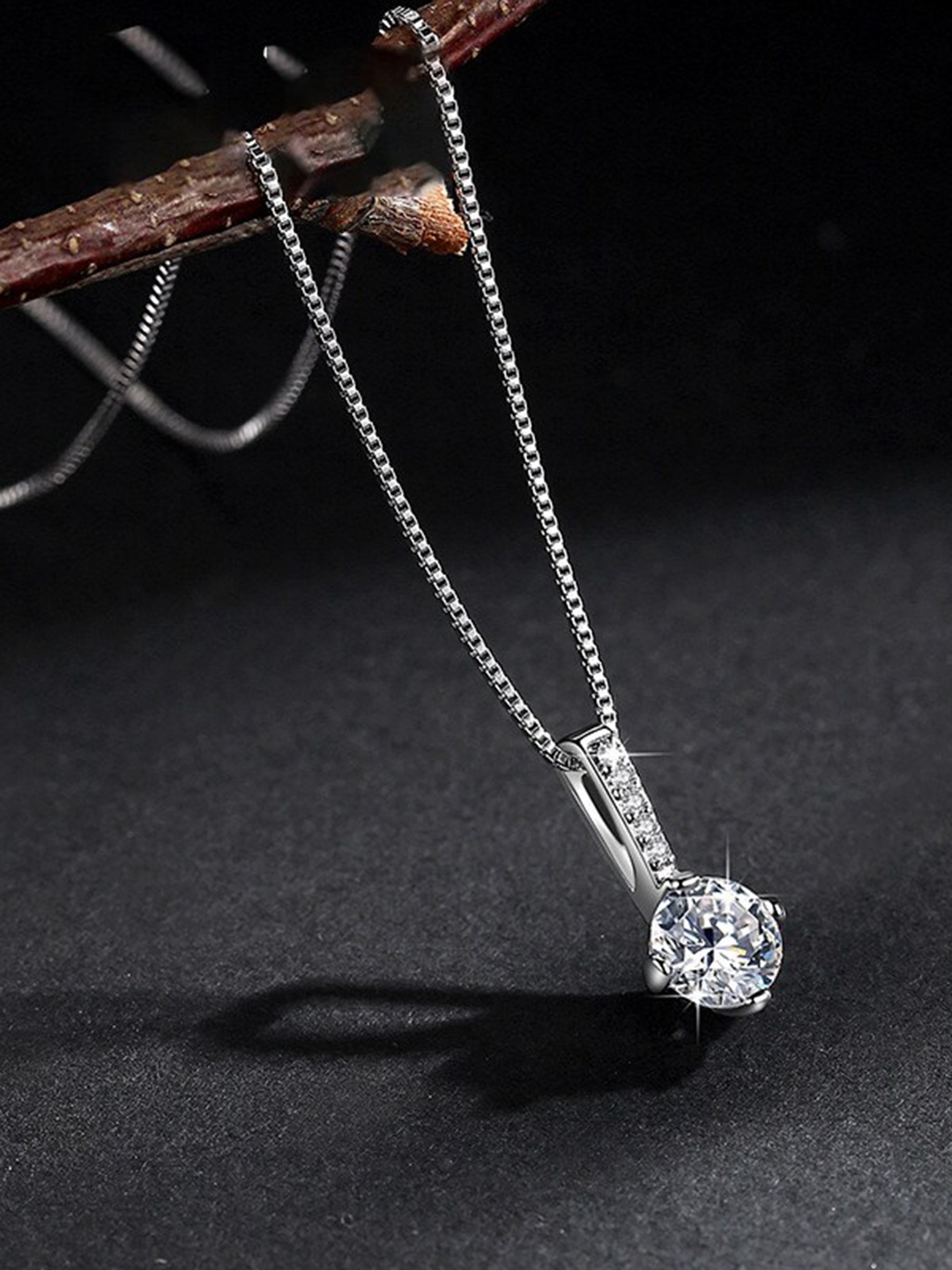 

MYKI Silver-Plated CZ Studded Pendant With Chain