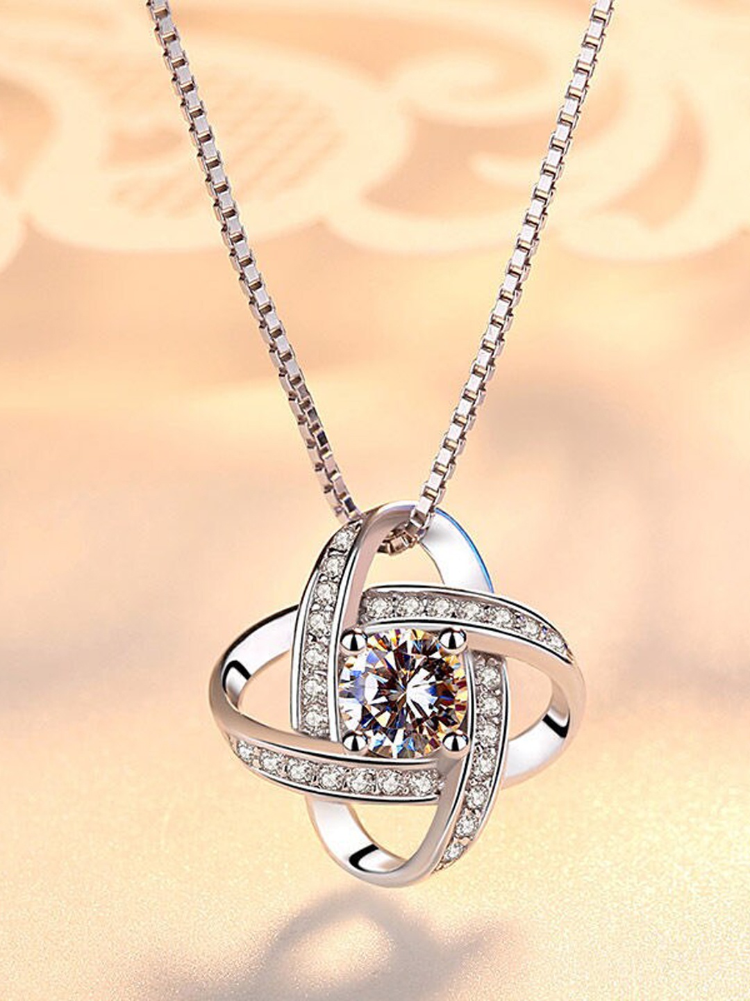 

MYKI Women Silver-Plated Blooming Star CZ Pendant With Chain