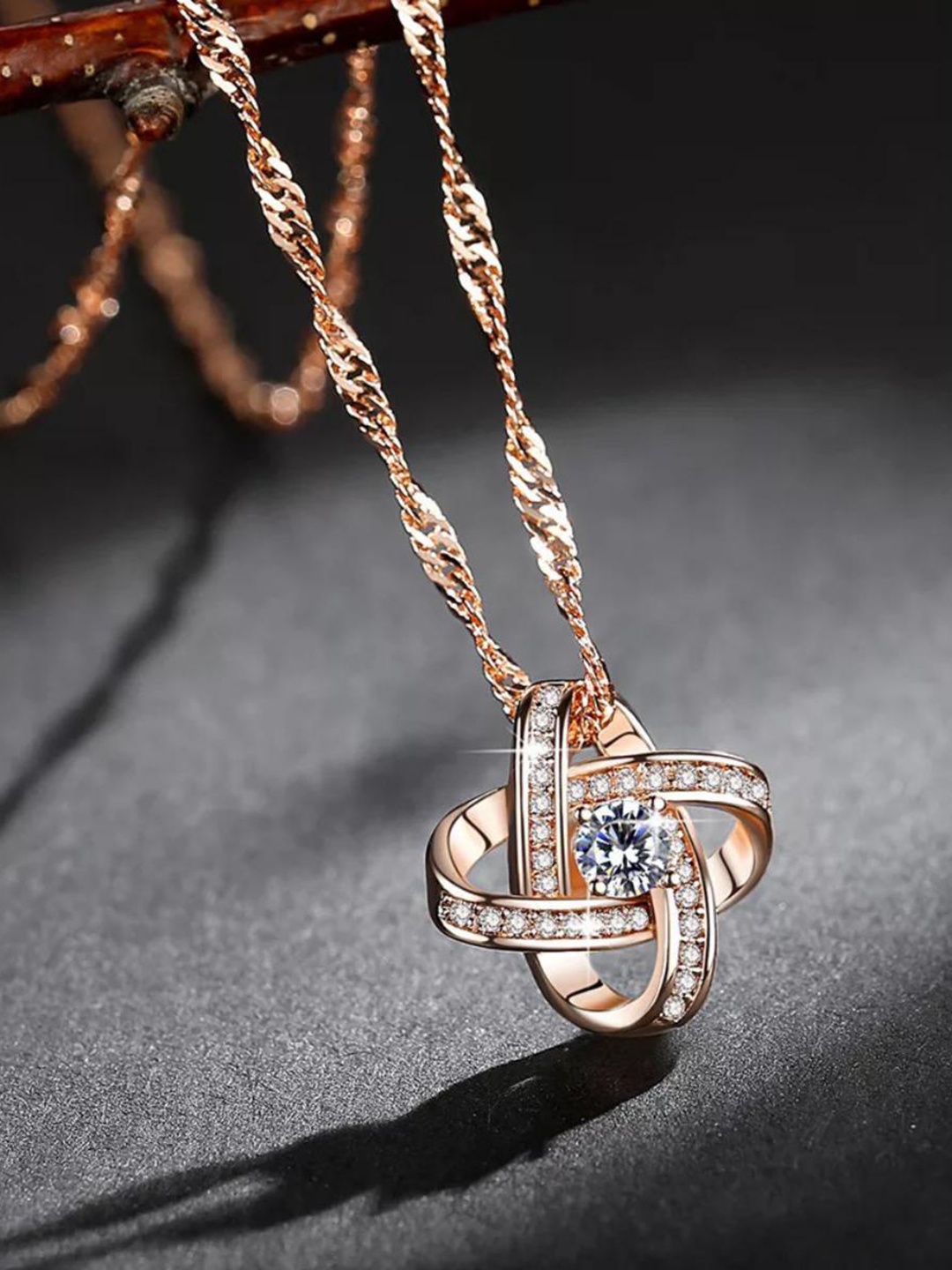 

MYKI Women Silver-Plated Cubic Zirconia Pendant With Chain, Rose gold