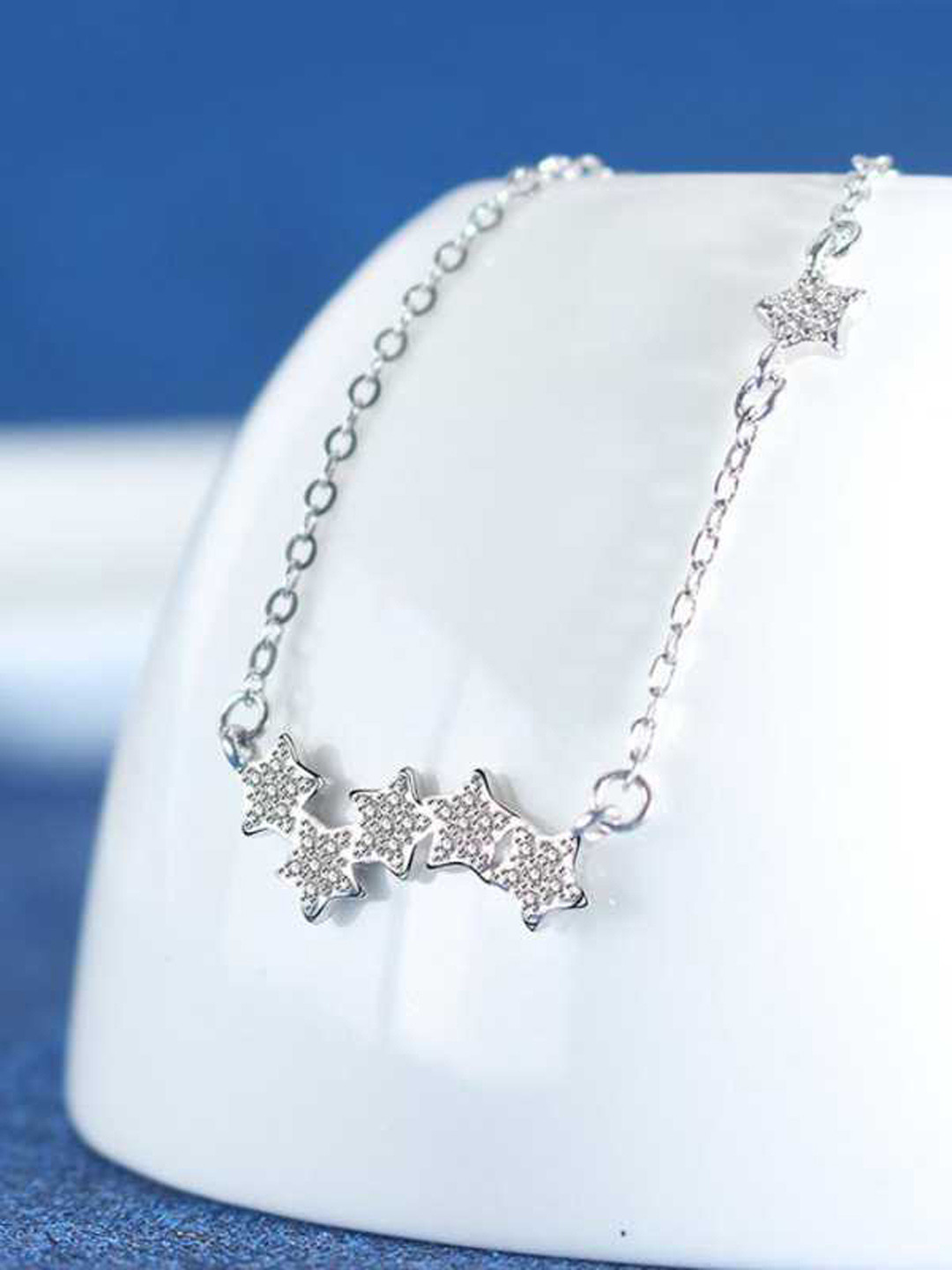 

MYKI Silver-Plated Cubic Zirconia Studded Star Pendant