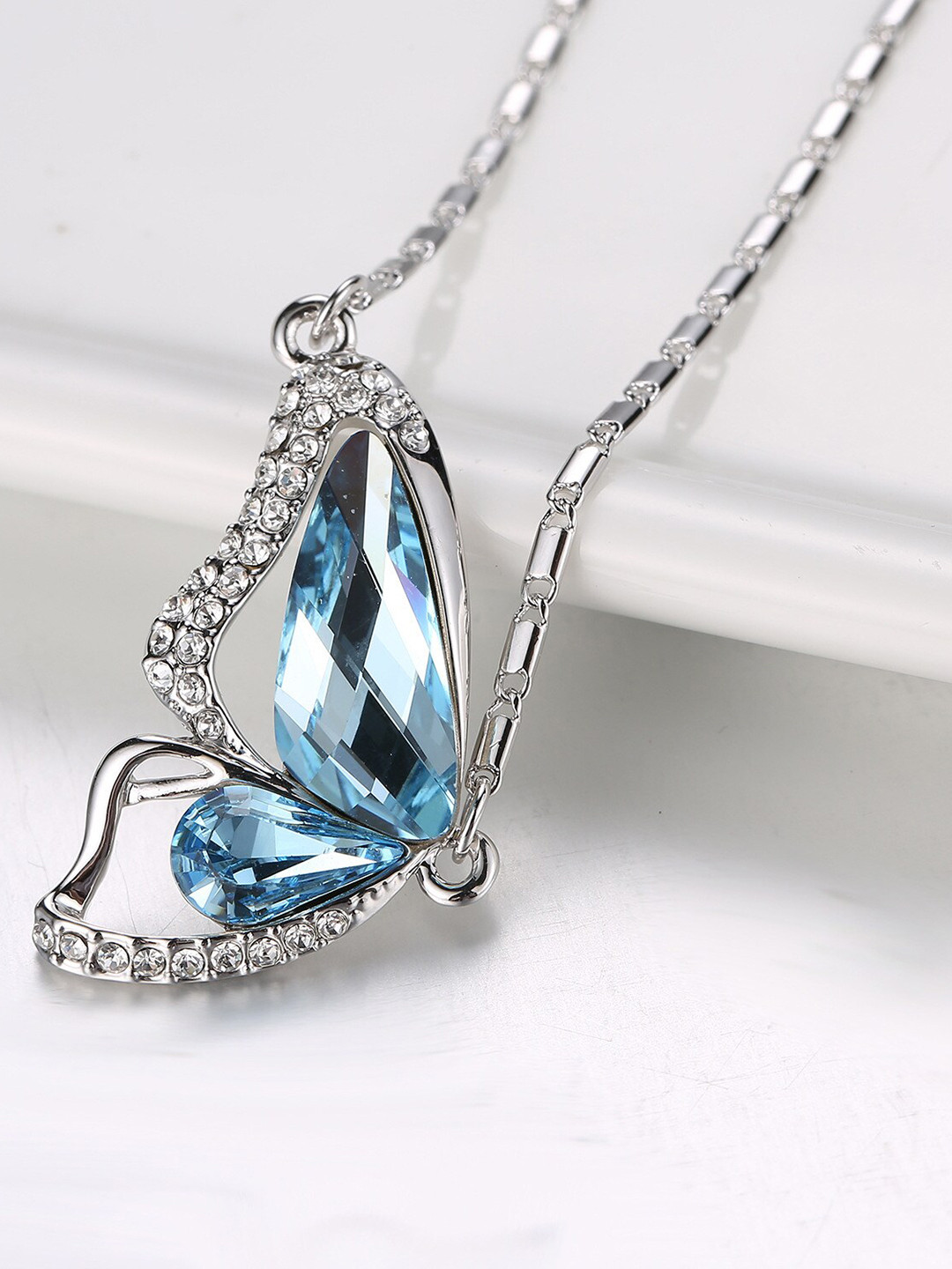 

MYKI Women Crystal Butterfly Cubic Zirconia Pendant with Chain, Silver