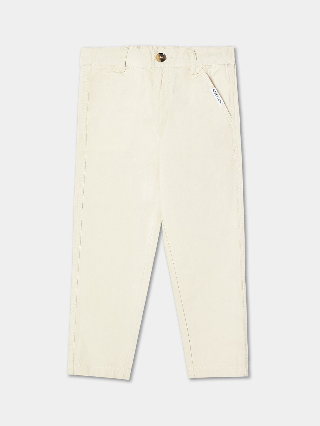 

R&B Boys Mid-Rise Plain Cotton Trousers, Beige