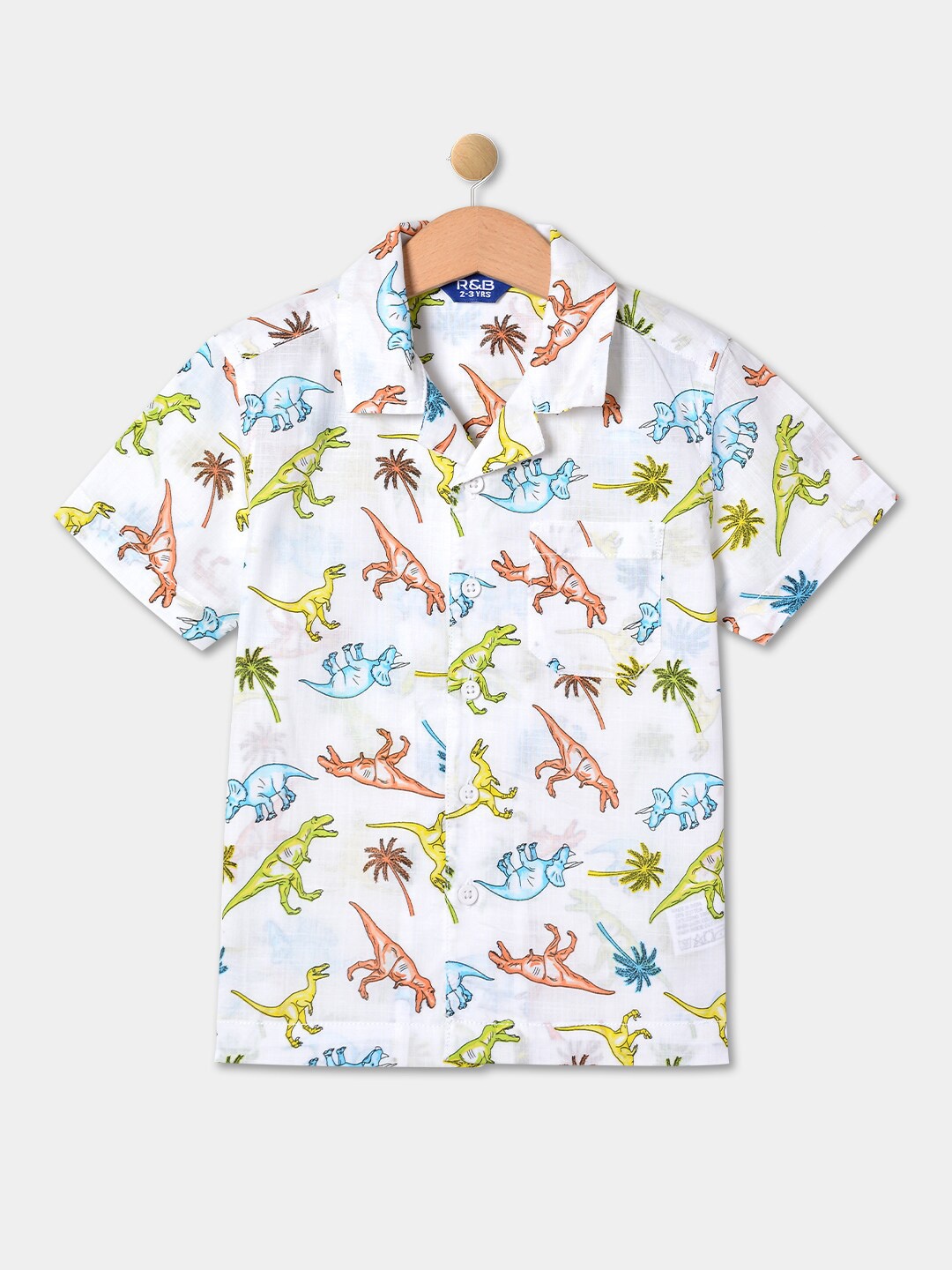 

R&B Boys Conversational Printed Cotton Casual Shirt, White