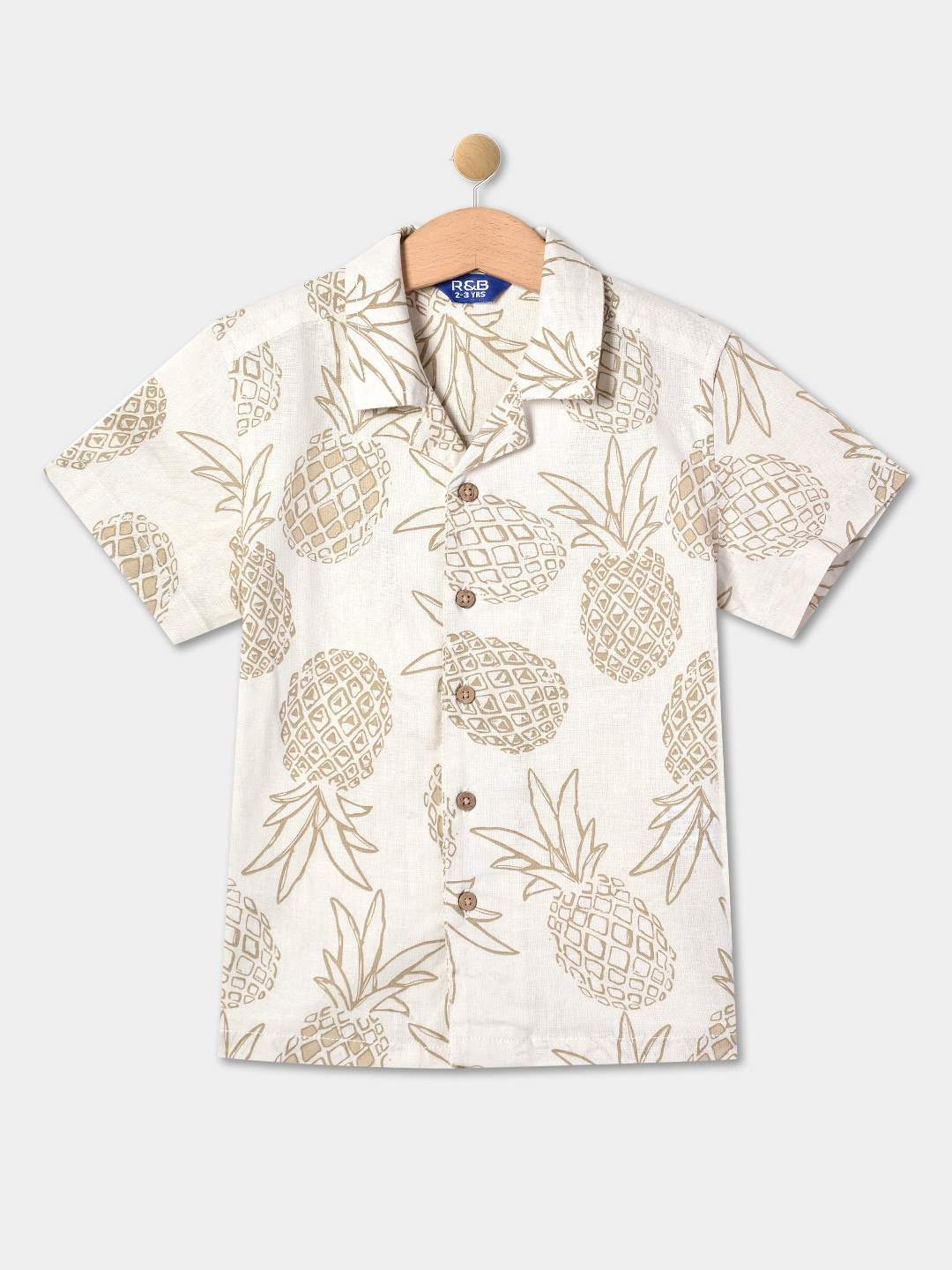 

R&B Boys Conversational Printed Cotton Casual Shirt, Beige